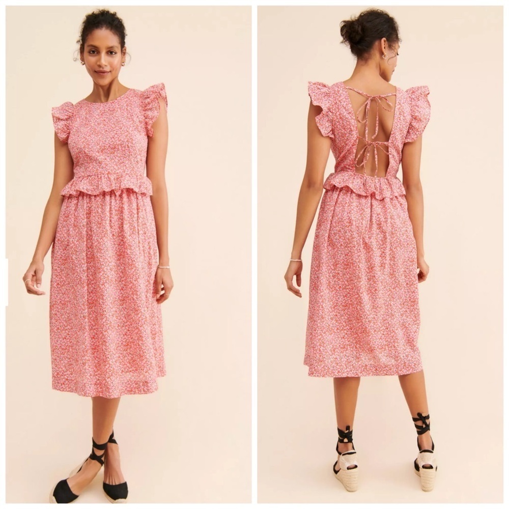 Anthropologie Vero Moda Urba Midi Dress pink sundress Size Large cottagecore